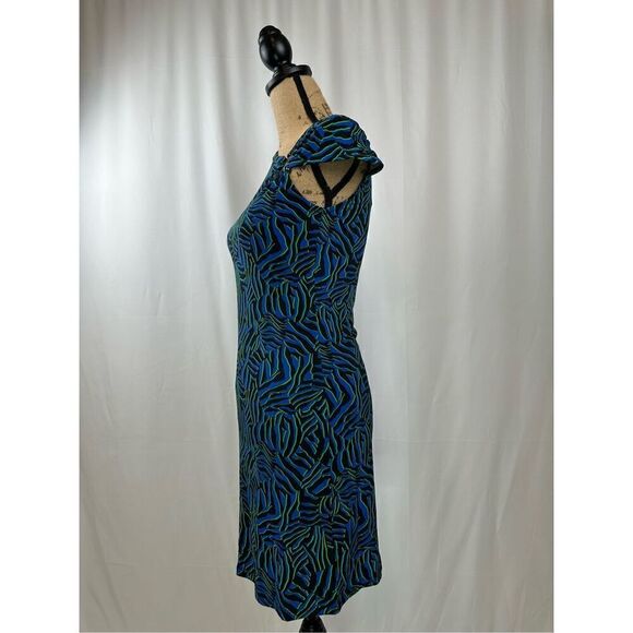 Michael Kors Women’s Blue Unlined Pullover O-Ring Detail Printed Short Sleeve As - Picture 4 of 10